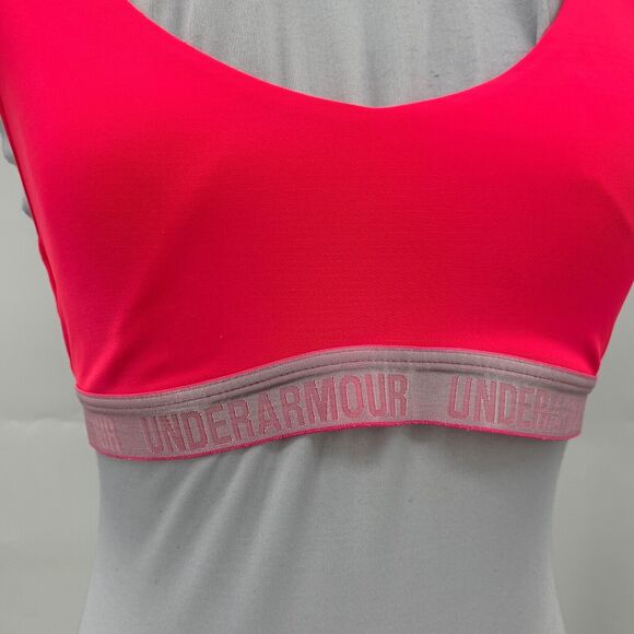 Under Armour Strappy Sports Bra Womens S Small Neon Pink Logo Band Unpadded - Picture 4 of 14